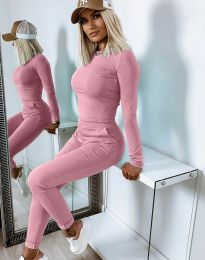 Дамски спортно-елегантен комплект блуза с дълъг ръкав и панталон в розово - код 12056