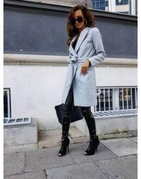 Елегантно дамско палто с колан в сиво - код 7940