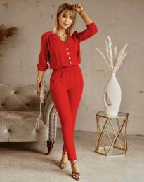 Дамски спортно-елегантен комплект панталон и блуза с дълъг ръкав в червено - код 0244