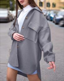 Дамско свободно палто с копчета в сиво - код 4070